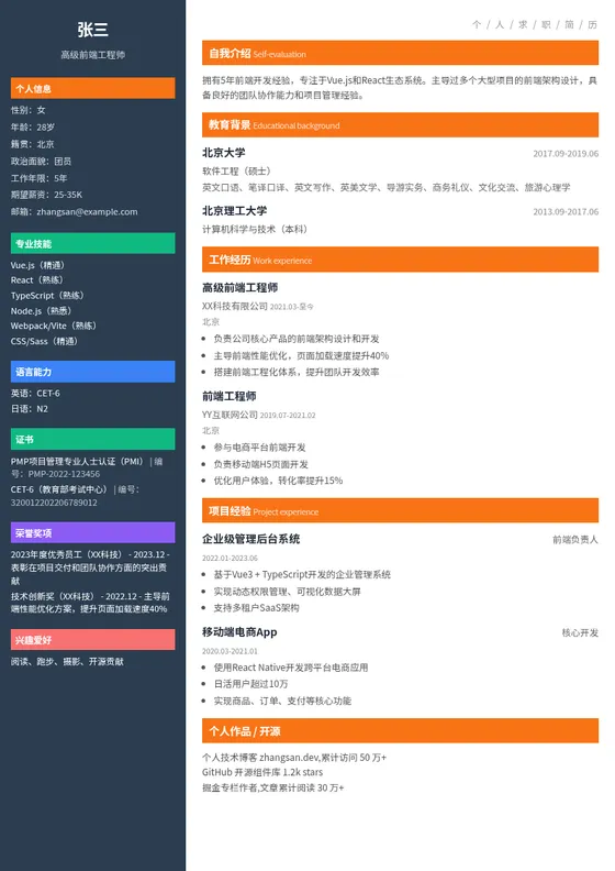 岩蓝 · 左栏简约商务